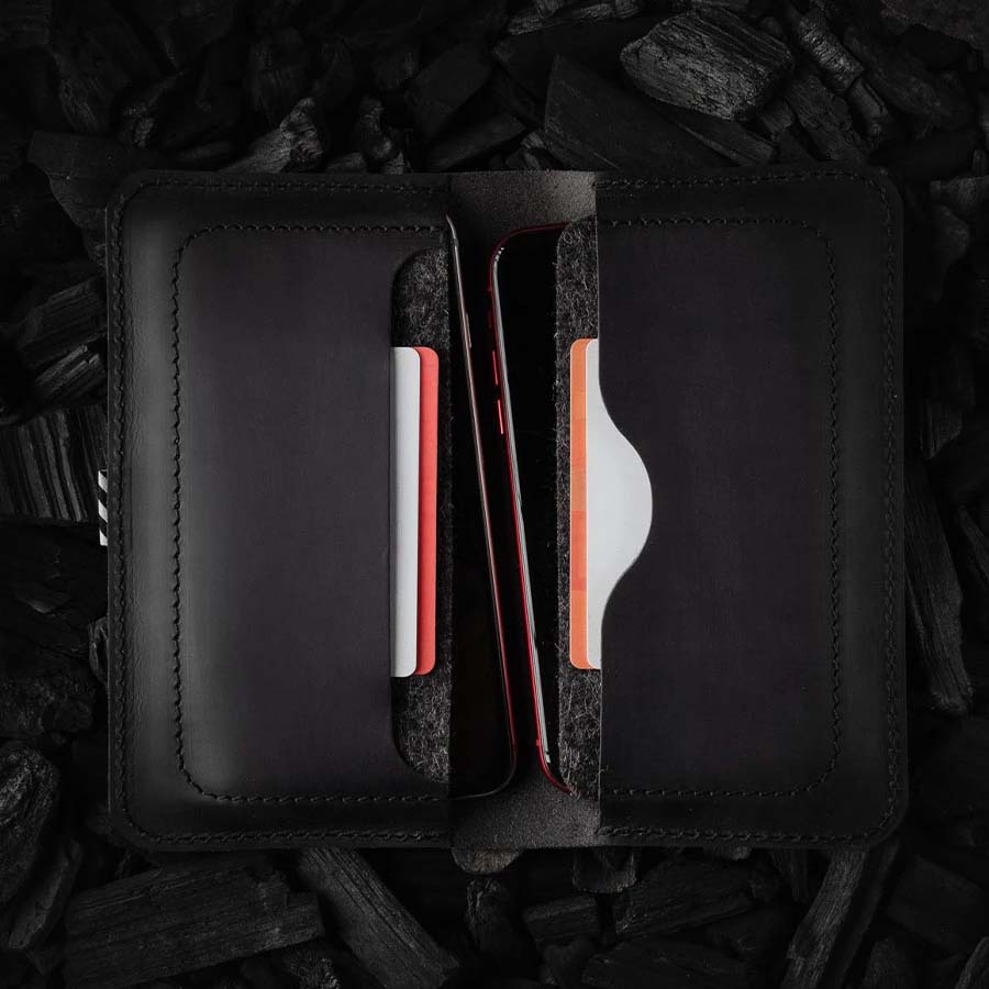 Kožená double iphone peněženka Crazy Horse Craft černá