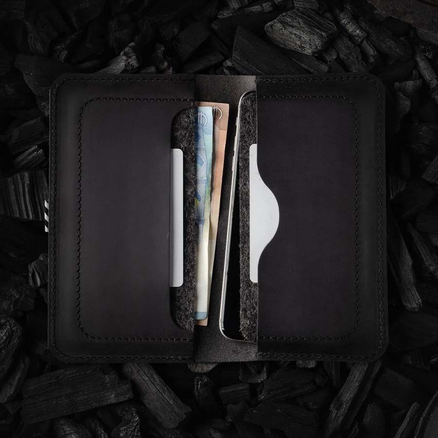 Kožená double iphone peněženka Crazy Horse Craft černý