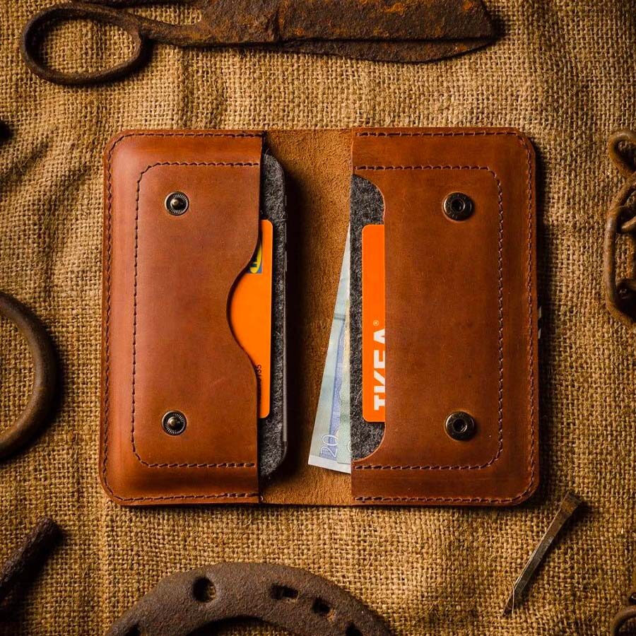 Kožená double iphone peněženka Crazy Horse Craft světle hnědá
