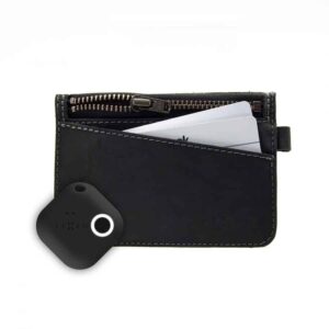 černá kožená peněženka na mince a karty s trackerem